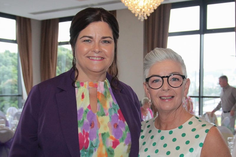 Maureen Collins and Jacqui Loughrey celebrating the 18th birthday of the Pink Ladies Support Group in the City Hotel and Hive Cancer Support launch.