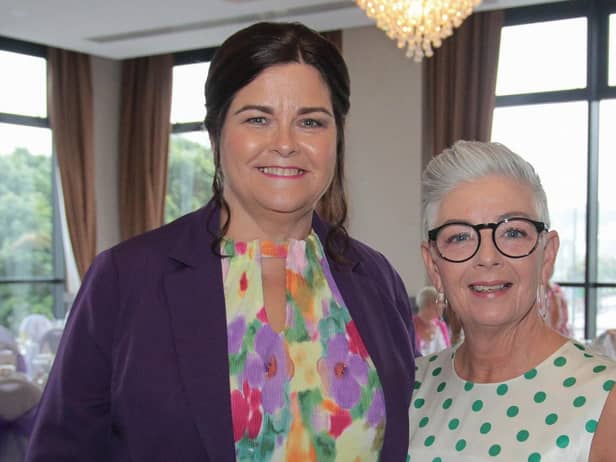 Maureen Collins and Jacqui Loughrey celebrating the 18th birthday of the Pink Ladies Support Group in the City Hotel and Hive Cancer Support launch.