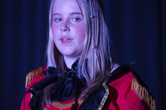 Meisha leads the singers in the Steelstown PS production of ‘Showstoppers’ on Thursday last.