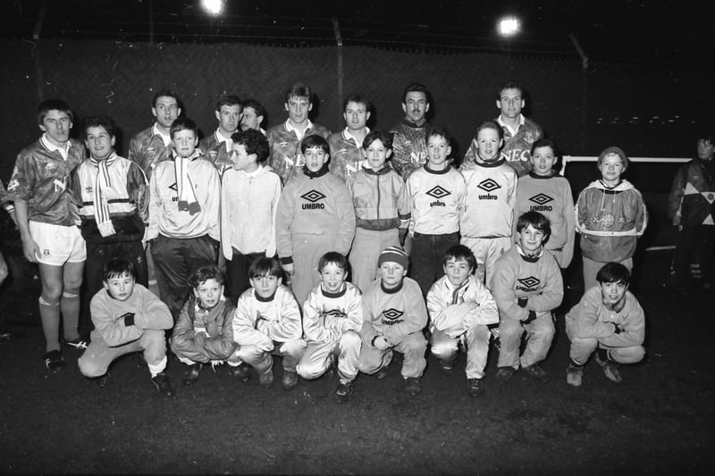 Ballboys pictured with Everton stars including Peter Beardsley and Neville Southall.