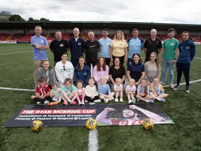Members of Ryan McBride's family pictured at Wednesday's Feile 23 youth football tournament in his name. Included are Feile 23 organisers.