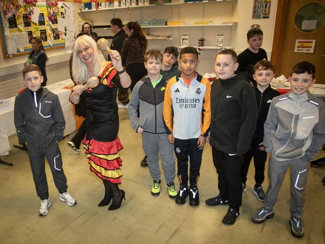 Some of the visiting pupils pictured in the Spanish Department during Open Night with Mrs. Michelle Devine, teacher.