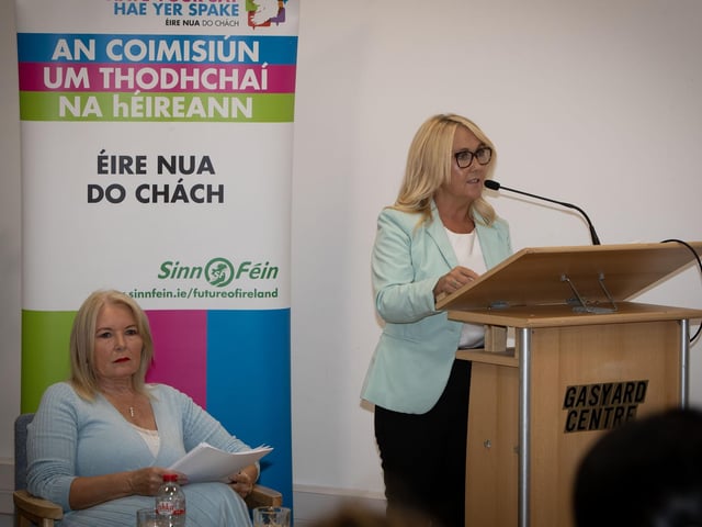 Ciara Ferguson, MLA, giving the opening address at the Feile's 'Health and Care in a New Ireland' discussion held at the Gasyard, Derry on Thursday afternoon. Included on left is Sinn Fein MP Pat Cullen, main guest speaker. (Photos: Jim McCafferty Photography)