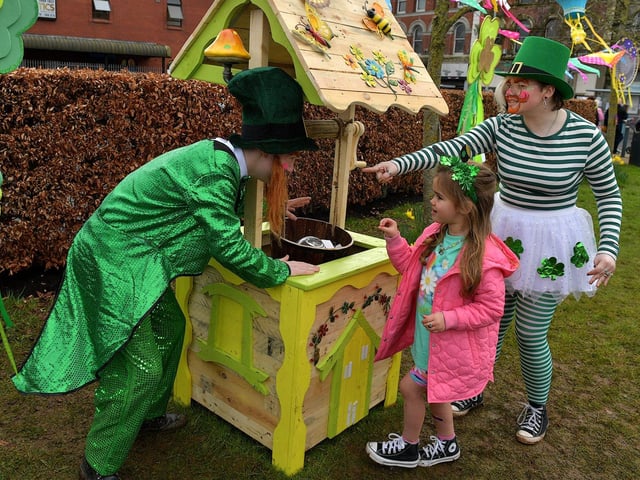 Fun for families in the Peace Garden on St Patrick’s Day. Photo: George Sweeney. DER2311GS – 35