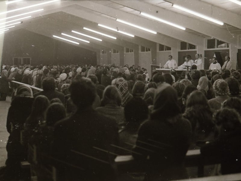 Bishop Edward Daly blessing the new temporary Church of St Brigid in Carnhill.