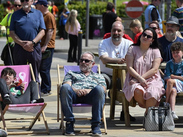 Spectators at an IYSC Youth Circus performance in Guildhall Square during the Carnival of Colours Festival. Photo: George Sweeney