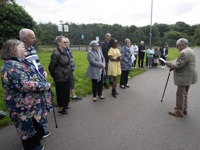 Dr. Robert Murtland, Enagh Seniors Group, giving the opening address at Saturday's tree planting in memory of the two boys who tragically lost their lives in August, 2022 at Enagh Lough.