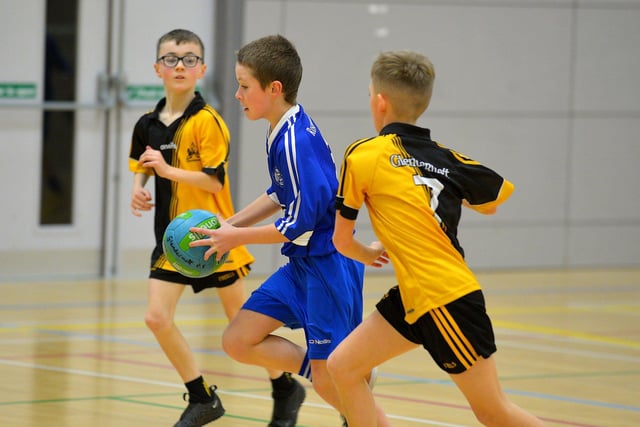 Rosemount take on Glendermott in the Boys' Indoor Primary Schools' Football Championships played in the Foyle Arena. Photo: George Sweeney. DER2306GS  17