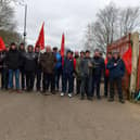 Striking Roads Services workers picket the Depart for Infrastructure Woodburn Roads depot on Crescent Road recently. Photo: George Sweeney. DER2310GS – 15