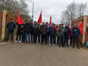 Striking Roads Services workers picket the Depart for Infrastructure Woodburn Roads depot on Crescent Road recently. Photo: George Sweeney. DER2310GS – 15