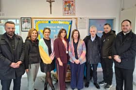 Colum Eastwood MP and Colr. Catherine McDaid meeting with school representatives.