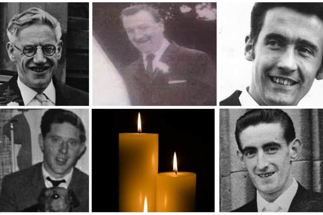 The victims of the Annie's Bar massacre: top l-r: Frank McCarron, Michael McGinley and Barney Kelly; bottom l-r Charles Moore and Charles McCafferty.