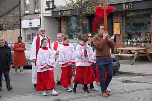 The Palm Sunday Procession on Sunday, March 24 from St, Mary's Oratory in Buncrana, during which prayers and reflections were offered and read.
