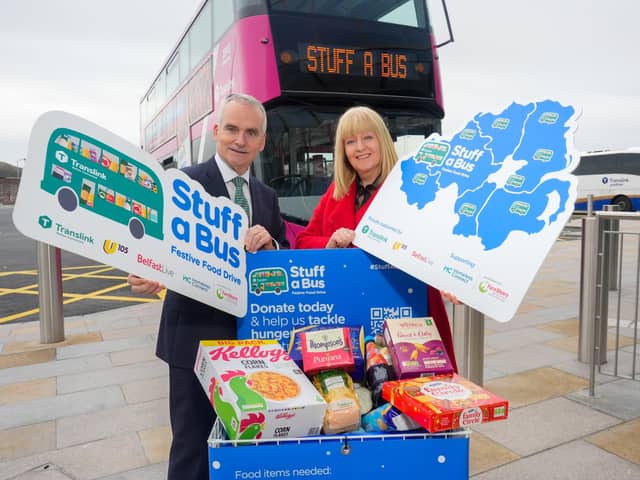Chris Conway CEO of Translink NI and Nicola McCrudden, CEO Homeless Connect FareShare.