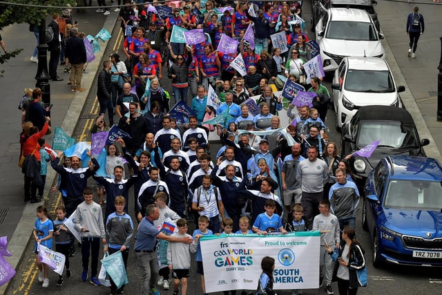 Team Argentina taking part in the frs GAA World Games opening parade on Monday evening.  Photo: George Sweeney. DER2330GS - 