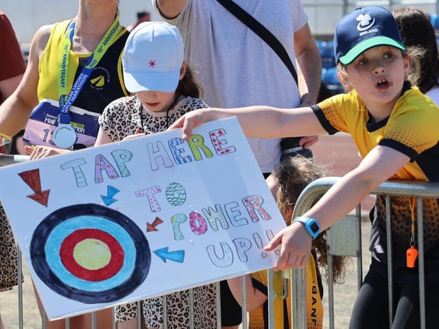 This young supporter offering a novel way to re-energise runners during the Strabane Lifford Half Marathon.