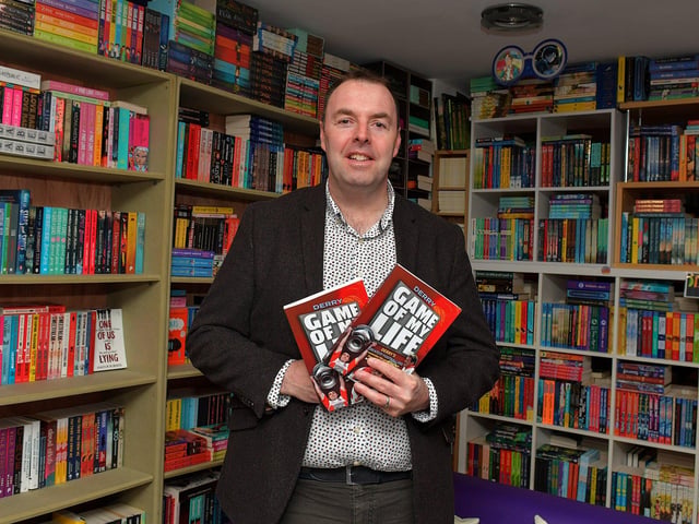 Journalist Michael McMullan pictured at signing event for his new Derry GAA Book ‘Game of my Life’ at Little Acorns Book Store on Saturday morning. The book features 25 of Derry’s greatest gaelic footballers. Photo: George Sweeney