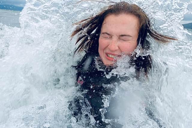 One brave participant in last year’s Decembrrrr Dip hits the water at Creggan Country Park.
