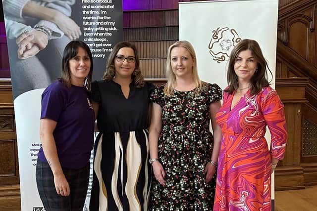 The Maternal Advocacy and Support (Mas) Project helped more than 300 women experiencing perinatal mental health issues and organisers are now calling for permanent statutory interventions for mothers. The project published a book with 20 real-life stories of pain, loss, abuse, bereavement, adversity and trauma as well as resilience and strength. Pictured at a celebration event at The Guildhall in Derry, were: Fiona Hegarty, Derry Mas project staff member; Catherine Barr, Women Centre Derry Centre Director; Clare Anderson, Mas Project Coordinator from Women's Resource & Development Agency and Sinead McLaughlin MLA