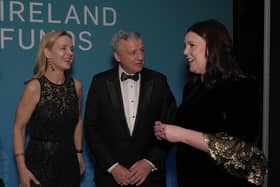 Caitriona Fottrell, President & CEO of The Ireland Funds; John Murphy, President and CFO of The Coca-Cola Company; and Lisa McGee, creator of Derry Girls at The Ireland Funds 45th Anniversary New York Gala on May 4, 2023 in New York (Photograph - James Higgins)