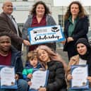 Paul Sceeny, North West Migrants Forum, Bronagh Fikri, International Projects Officer, Gillian Moss, Head of Client Services at NWRC, Micheal Mutebi, Diana Tamayo and son Liam, and Ghadeer Fatouh. Photo: Martin McKeown.