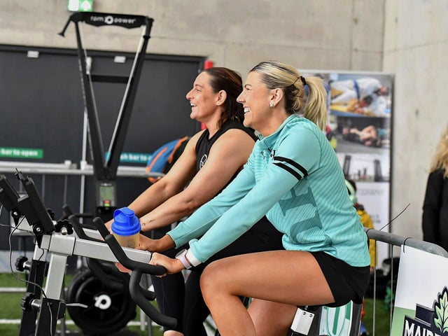 Competitors in the Warm-up area during the Maiden City Hyrox V Fitness Challenge held at Sean Dolans GAC on Saturday.  Photograph: George Sweeney