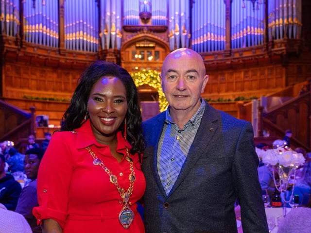 The Mayor Councillor Lilian Seenoi-Barr hosted a Christmas Community event at the Guildhall for people from across the Derry City and Strabane District Council area on Sunday. Picture Martin McKeown. 01.12.24 : Mayor's Community Christmas Party