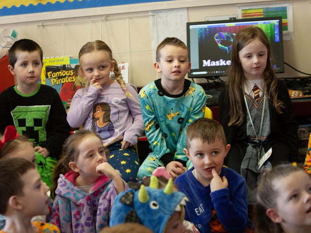 Pupils enjoying storytime during World Book Day at St. Brigid's Primary School on Thursday.