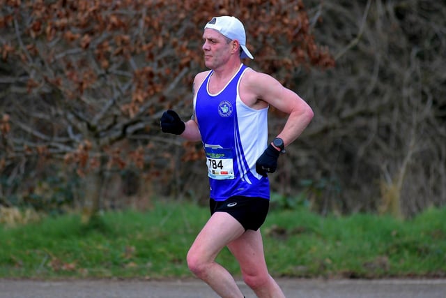 Foyle Valley ‘s James Mooney runs towards the finish line. Photo: George Sweeney