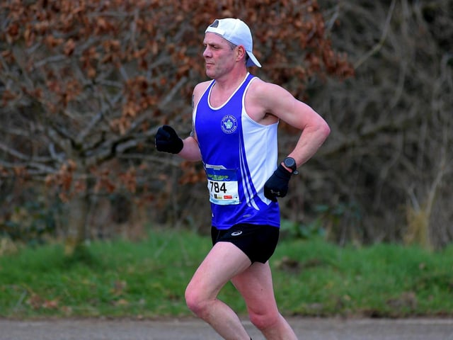 Foyle Valley ‘s James Mooney runs towards the finish line. Photo: George Sweeney