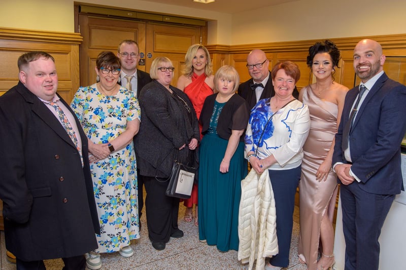 The Mayor Councillor Patricia Logue hosted the annual Mayor’s Ball in the Guildhall in aid of her crossed Charities the Foyle Hospice and Ryan McBride Foundation. Pictured at the event are guests from Destined. Picture Martin McKeown. 24.05.24