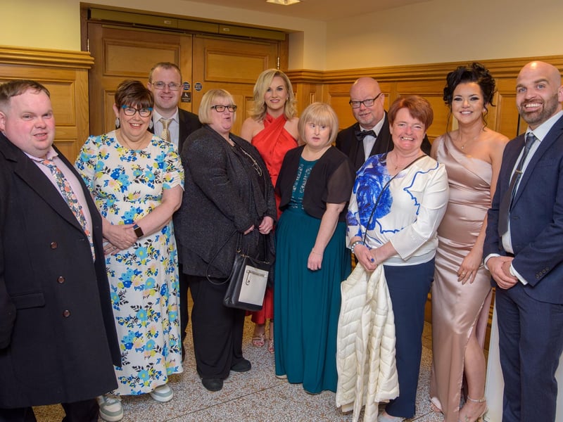 The Mayor Councillor Patricia Logue hosted the annual Mayor’s Ball in the Guildhall in aid of her crossed Charities the Foyle Hospice and Ryan McBride Foundation. Pictured at the event are guests from Destined. Picture Martin McKeown. 24.05.24