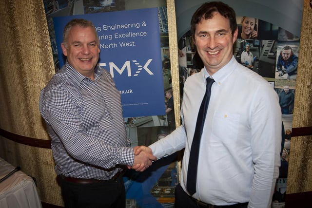 Paul Kirkpatrick, chair, GEMX welcoming Damien McConville, InterTradeIreland to last week’s cross-border event at An Grianan Hotel, Burt, County Donegal.