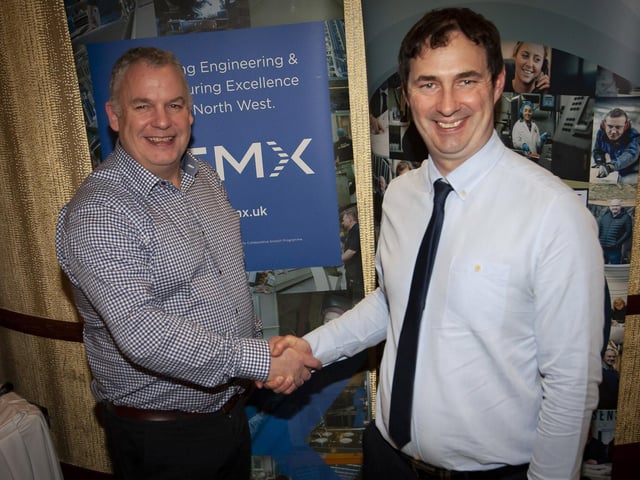 Paul Kirkpatrick, chair, GEMX welcoming Damien McConville, InterTradeIreland to last week’s cross-border event at An Grianan Hotel, Burt, County Donegal.