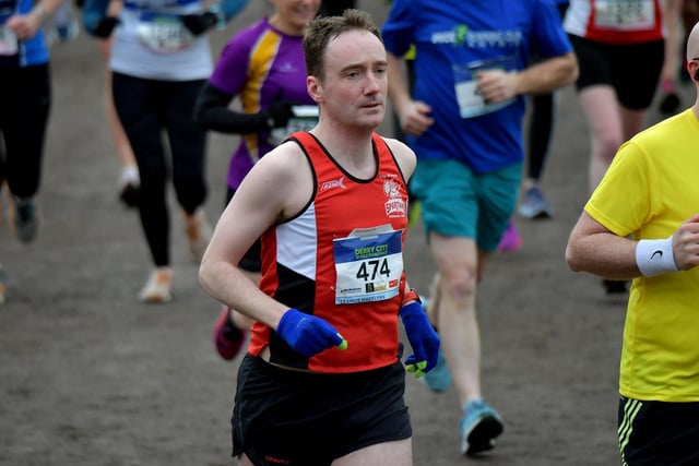 Seamus McFlynn (474) City of Derry Spartans competes in the Bentley Group Derry 10 Miler road race on Saturday morning. Photo: George Sweeney. DER2310GS – 094