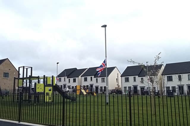BEFORE: Residents raised concerns after a Union Flag was erected in the middle of a play park in Drumahoe.