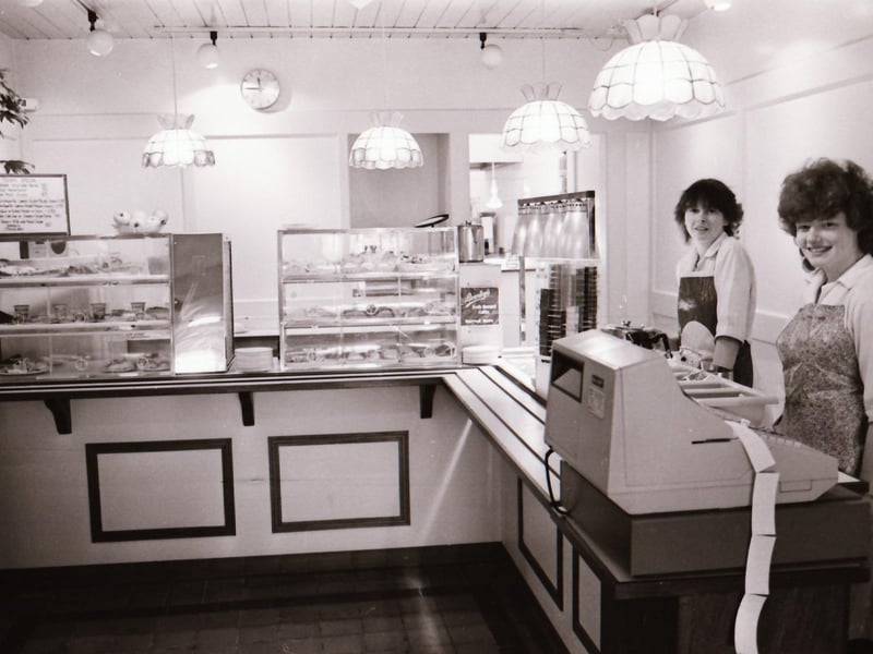 Next please... staff at a local eatery in 1985.