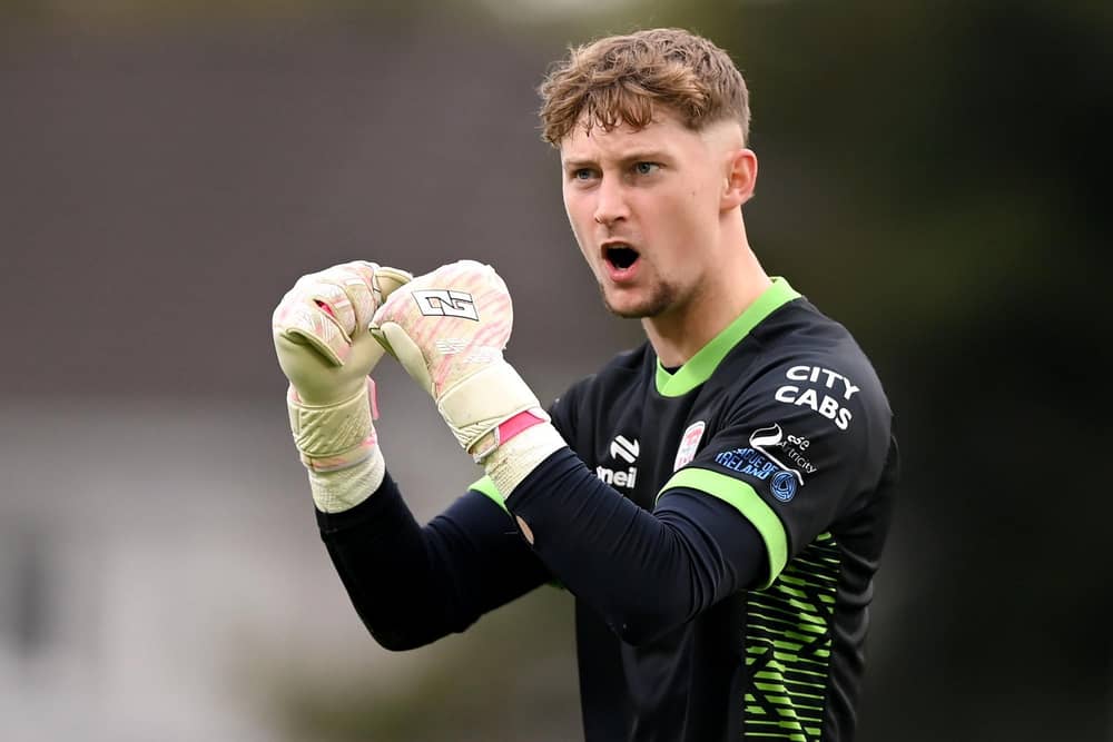 READY FOR FIGHT  . . . Derry City goalkeeper Tom Norcott celebrates following the Club Orange Men's FAI Cup semi-final win over Galway.
