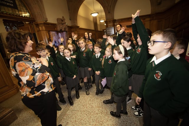 Greenhaw Primary School pupils meet the Mayor Patricia Logue during a visit to the Guildhall.