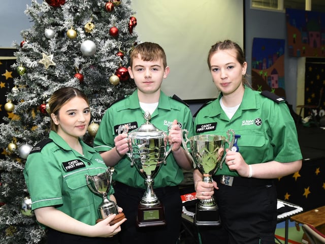 Kelsei Brooke McCafferty(Junior First Aider of the Year), Anton McAuley and Sarah Jane Sheaffer(Novice Cadets of the Year).