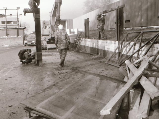 Rosemount British Army tower being dismantled in 1995.