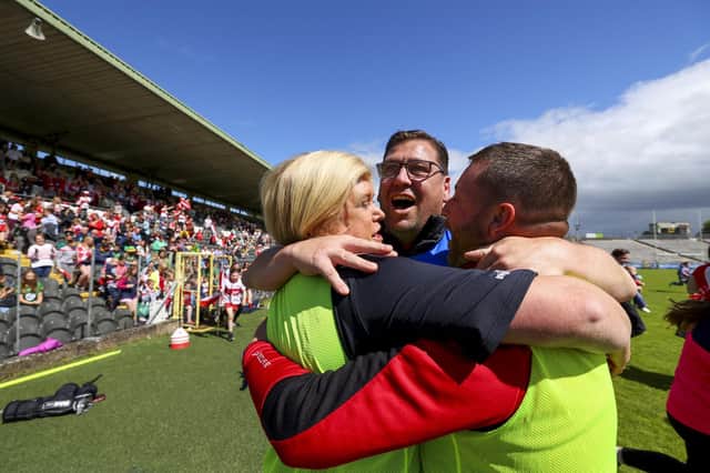 Derry Manager PJ O’Mullan celebrates after winning. (Photo: INPHO/Phil Magowan)