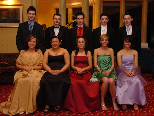 Enjoying the Thornhill College formal at the Everglades Hotel are, seated from left, Gemma Thatcher, Marie McLoone, Fionnuala McCartney, Aine McLaughlin, and Rachel Kelly. (1502PG03) : .