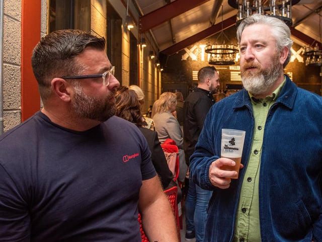 Norman McCorkell and Connor Doherty pictured at the opening of The Taproom at the Walled City Brewery. Picture Martin McKeown. 21.10.22