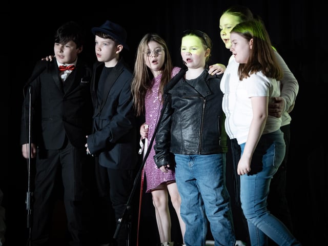 Tuned in on stage are Leon, Daniel, Clodagh, Allie, Aoife and Zoe on Thursday night at Steelstown Primary School.