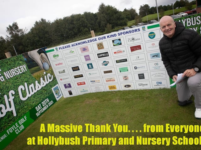 Tournament organiser Andy McDermott pictured beside the sponsors board on Saturday. (Photos: Jim McCafferty )