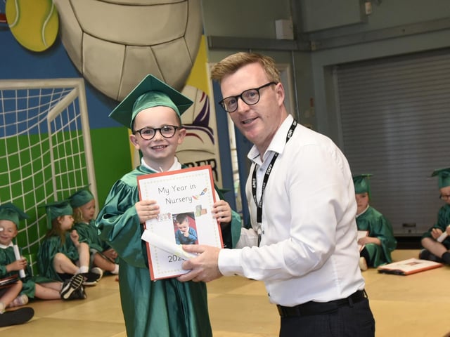Malachi with Glendermott Primary and Nursery School Principal Conor Duddy : Glendermott Graduation Day.