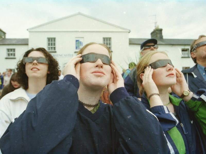 Carla Bredin and Louise Lynch sungazing at Greencastle Maritime Museum during an eclipse of the sun.