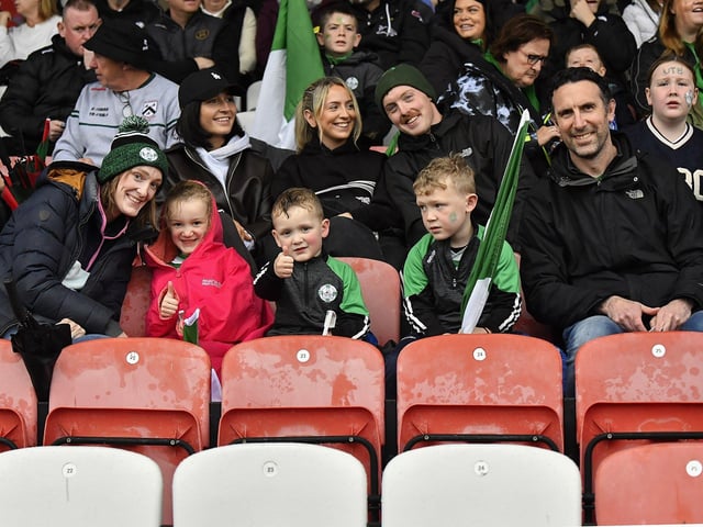 Fans in Celtic Park, on Sunday afternoon, for the Derry Junior Football Championship Final between Doire Trasna and Slaughtmanus. Photo: George Sweeney