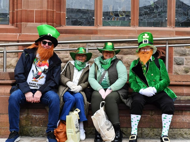 Revellers at the St Patrick’s Day parade, in Derry, on Monday afternoon. Photo: George Sweeney